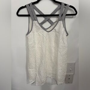 Hem & Thread White Eyelet Tank with Gray Strappy Back